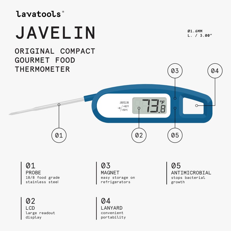 Lavatools Javelin® Ultra-Fast 3-Second Digital Instant Read Meat Thermometer for Grill and Cooking, 2.75" Probe, Compact Foldable Design, Large Display, IP65 Water Resistant, NSF Certified - Sesame - Image 2
